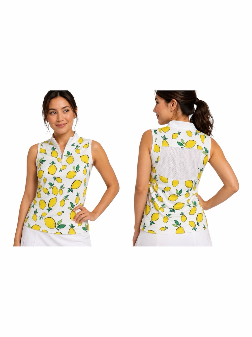 PGA TOUR Women’s Lemon Print Sleeveless Quarter Zip Golf Performance Top White S